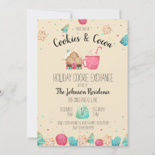 Cute Holiday Cookie Exchange Cookies & Cocoa Party Invitation