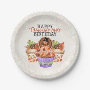 Cute Holiday Cupcakes Happy Thanksgiving Birthday Paper Plate