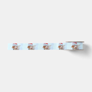 Cute holiday Dachshund dog Xmas festive hat snow Satin Ribbon