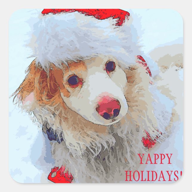 Cute holiday Dachshund dog Xmas festive hat snow Square Sticker (Front)