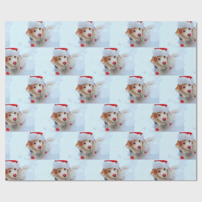 Cute holiday Dachshund dog Xmas festive hat snow Wrapping Paper (Flat)