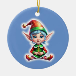 Cute Holiday Elf Ceramic Ornament