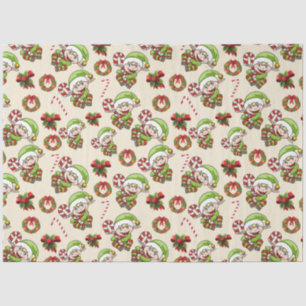 Cute Holiday Elf with Decorative Christmas Designs Tissue Paper
