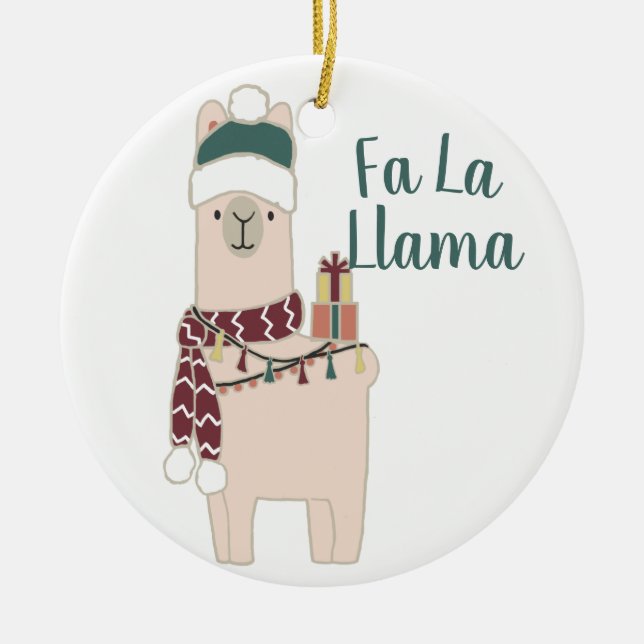 Cute Holiday Fa La Llama design Ceramic Ornament (Front)
