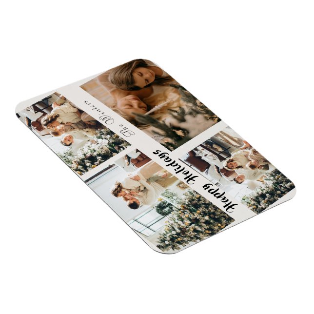 Cute Holiday Family Collage Accent Throw Pillow Magnet (Right Side)
