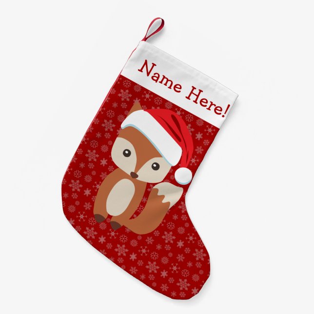Cute Holiday Fox Personalized Animal Christmas Small Christmas Stocking (Front (Hanging))
