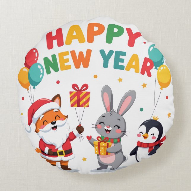 Cute Holiday Gift for Kids Round Pillow-New Year Round Pillow (Back)