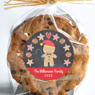 Cute Holiday Gingerbread Boy Cookie Chalkboard Red Classic Round Sticker