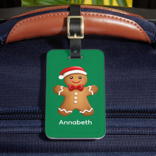Cute Holiday Gingerbread Man Personalized Luggage Tag