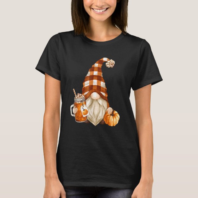 Cute Holiday Gnome For Thanksgiving With Fall Pump T-Shirt (Front)