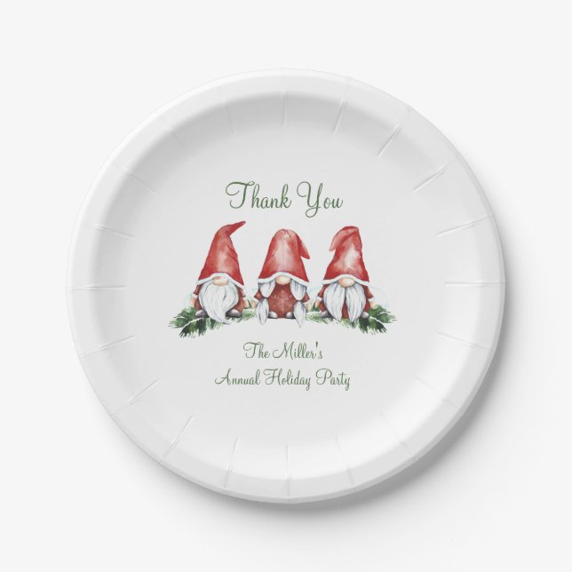 Cute Holiday Gnome, Thank You Round Sticker Paper Plate (Front)