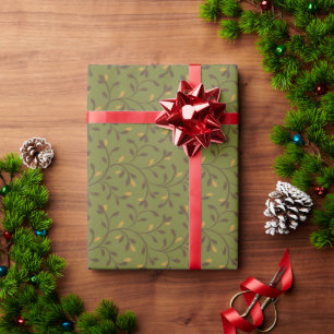 Cute holiday green brown floral patterns gift wrap