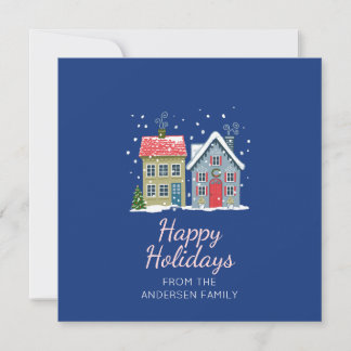 Cute holiday houses festive card