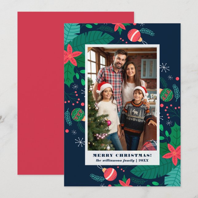 Cute Holiday Leaves | Merry Christmas Custom Photo Invitation (Front/Back)