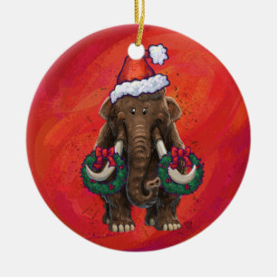 Cute Holiday Mastodon Ceramic Ornament