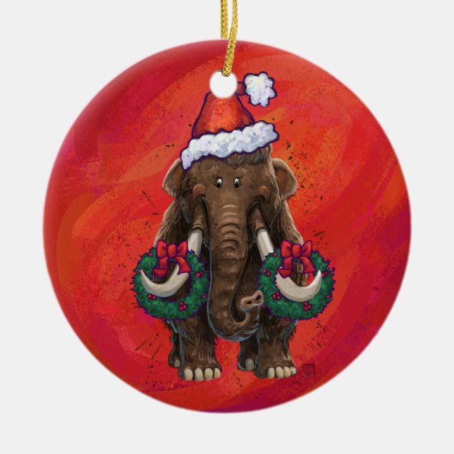 Cute Holiday Mastodon  Ceramic Ornament (Front)
