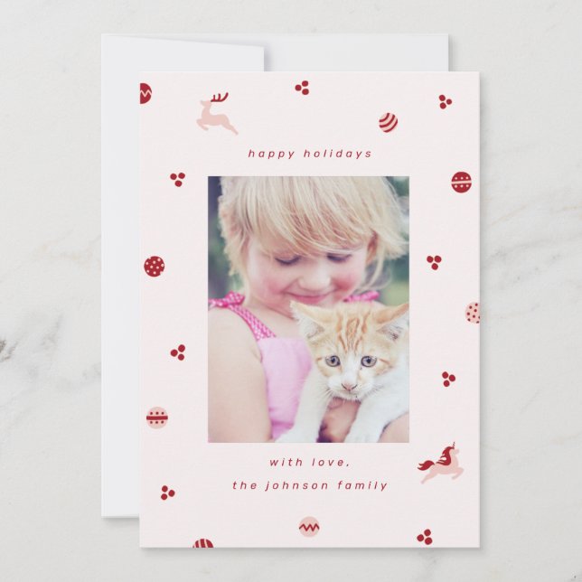 Cute Holiday Ornament Doodles with Unicorn Card (Front)