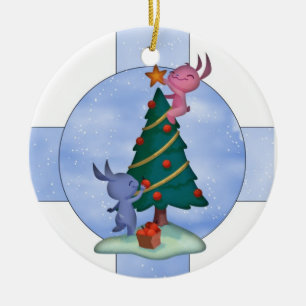 Cute Holiday Ornament With Little Rabbits