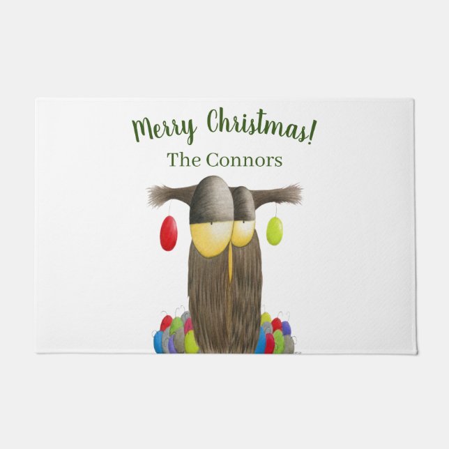 Cute Holiday Owl Doormat (Front)