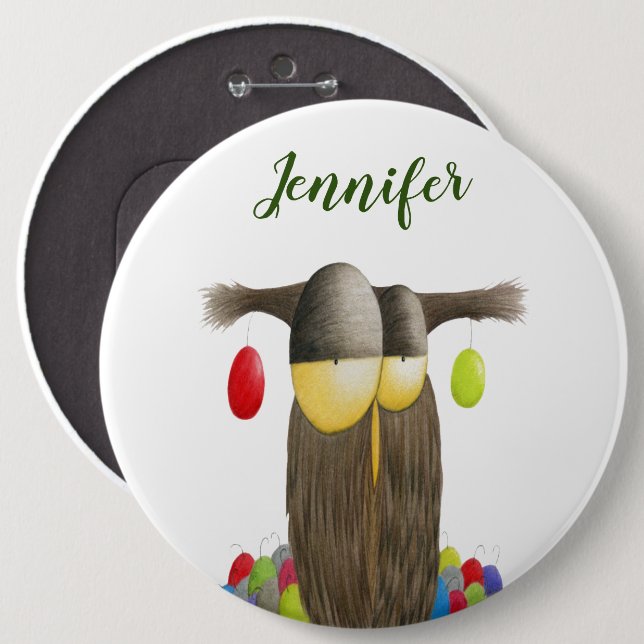 Cute Holiday Owl Illustration 6 Inch Round Button (Front & Back)