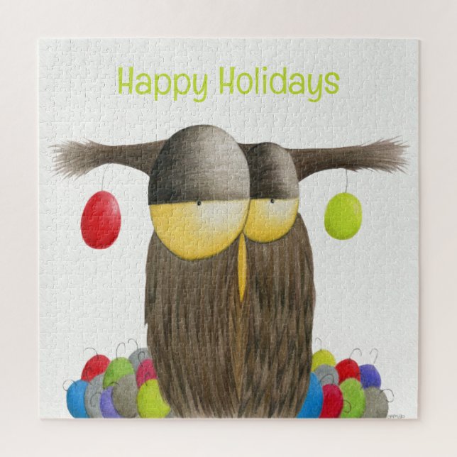 Cute Holiday Owl Illustration Jigsaw Puzzle (Vertical)
