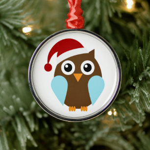 Cute Holiday Owl Metal Ornament