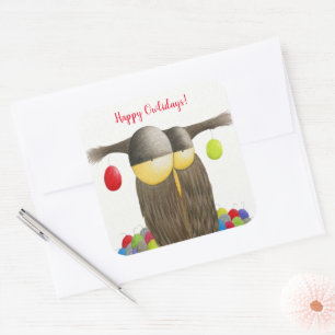 Cute Holiday Owl Square Sticker