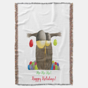 Cute Holiday Owl Throw Blanket