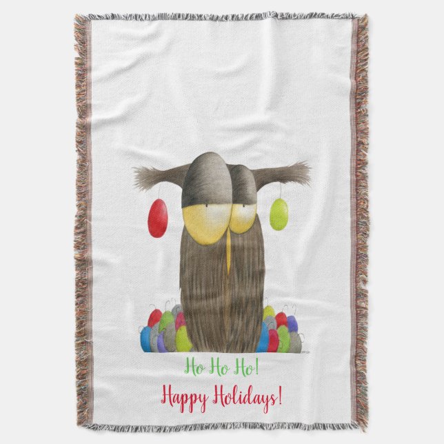 Cute Holiday Owl Throw Blanket (Front Vertical)