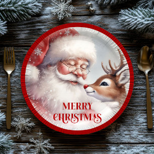 Cute Holiday Party Plates Santa and Rudolph