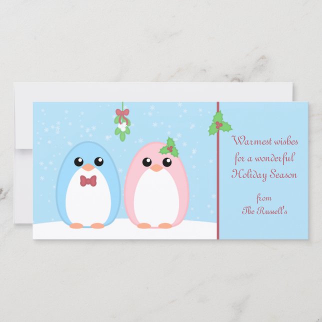 Cute Holiday Penguin Couple Card (Front)
