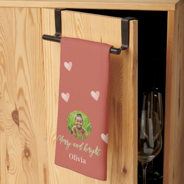 Cute Holiday Pink Heart Hand-painted Kitchen Towel (Thirds Fold)