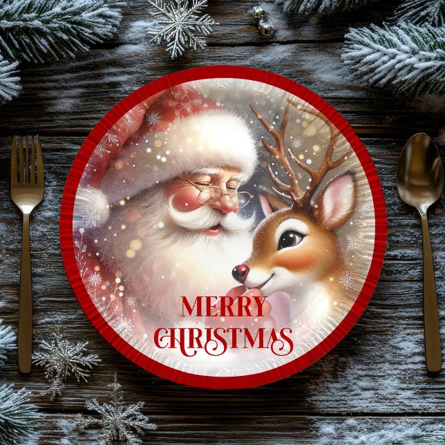 Cute Holiday Plates with Cartoon Santa and Rudolph (Cute Holiday Plates with Cartoon Santa and Rudolph)