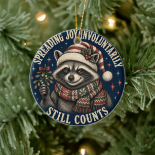 Cute Holiday Raccoon Ceramic Ornament