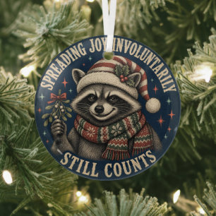 Cute Holiday Raccoon Glass Ornament