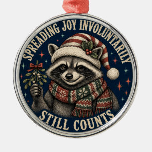 Cute Holiday Raccoon Metal Ornament