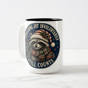 Cute Holiday Raccoon Two-Tone Coffee Mug