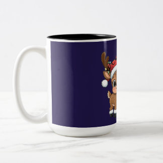 Cute Holiday Reindeer & Snowman Two-Tone Coffee Mug