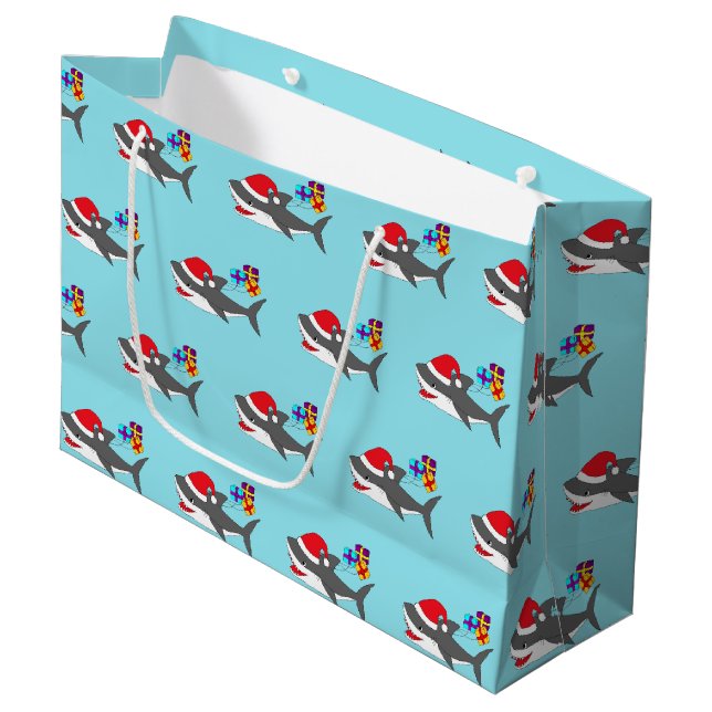 Cute Holiday Shark Gift Bag (Front Angled)