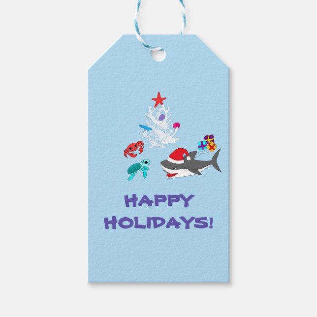 Cute Holiday Shark Gift Tags (Front)