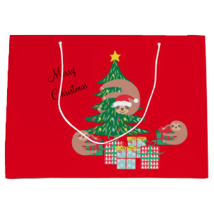 Cute Holiday Sloth Large Gift Bag