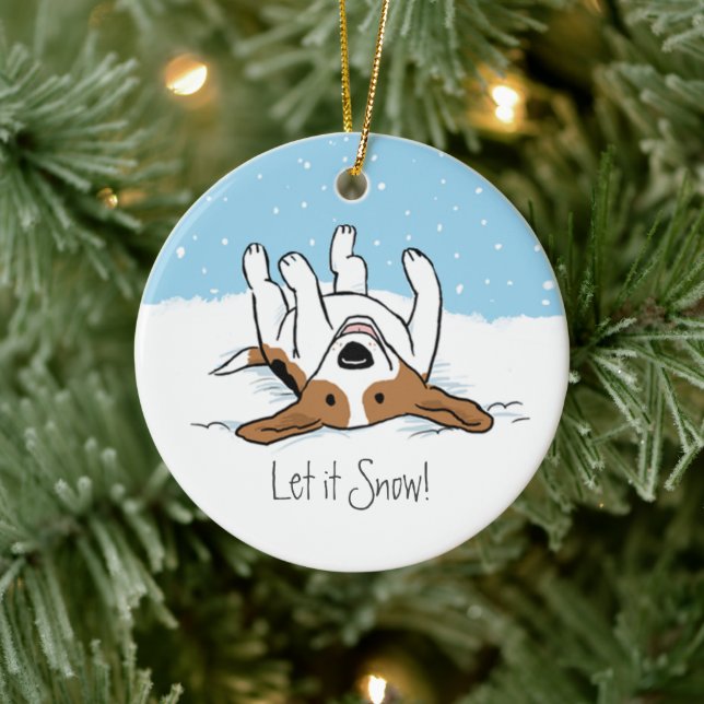 Cute Holiday Snow Beagle Happy Dog Christmas Ceramic Ornament (Tree)