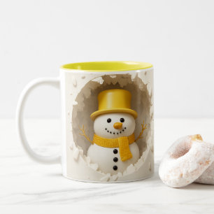 Cute Holiday Snowman Art, Festive Winter  Two-Tone Coffee Mug