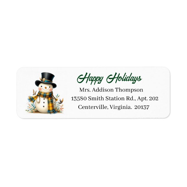 Cute Holiday Snowman Return Address Label (Devant)