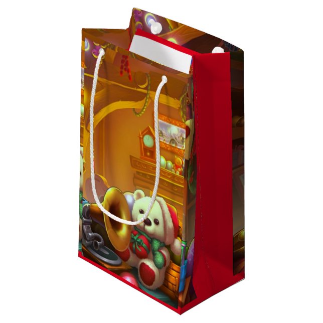 cute holiday teddy bear small gift bag (Front Angled)