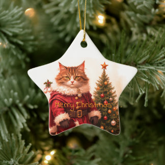 Cute Holiday Time Kitty Ceramic Ornament