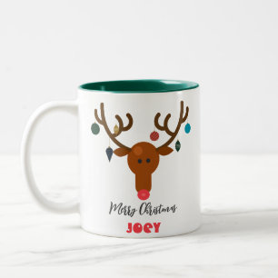 Cute Holiday Whimsical Reindeer Christmas Ball  Two-Tone Coffee Mug
