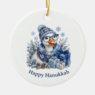Cute Holiday Winter Christmas Hanukkah Goose Ceramic Ornament