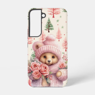 CUTE HOLIDAY WINTER PINK TEDDY BEAR SAMSUNG GALAXY CASE