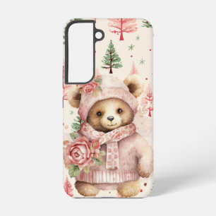 CUTE HOLIDAY WINTER PINK TEDDY BEAR SAMSUNG GALAXY CASE